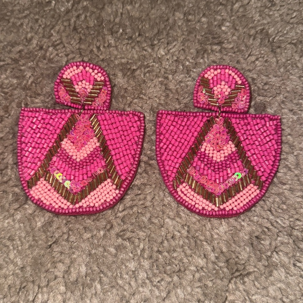 Hot Pink Beaded Earrings